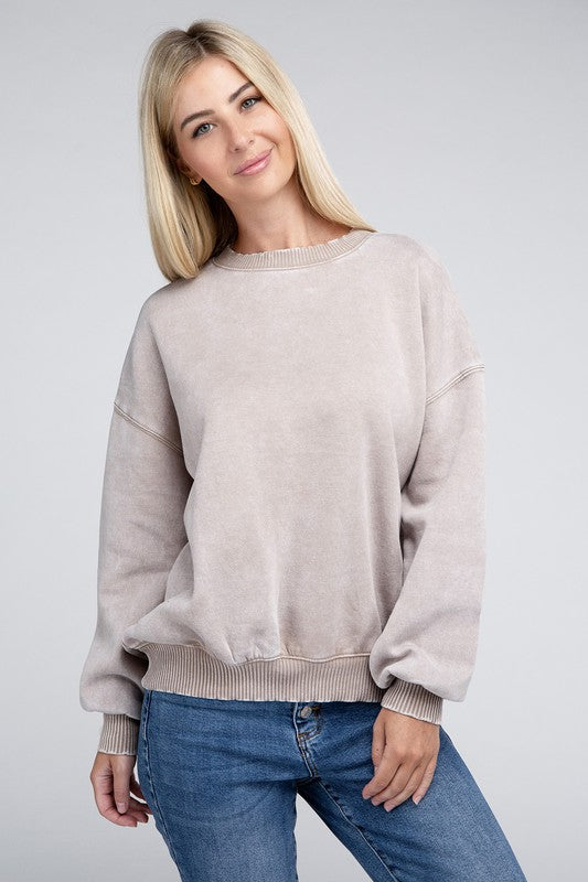 ZENANA Acid Wash Fleece Oversized Pullover Sweatshirt