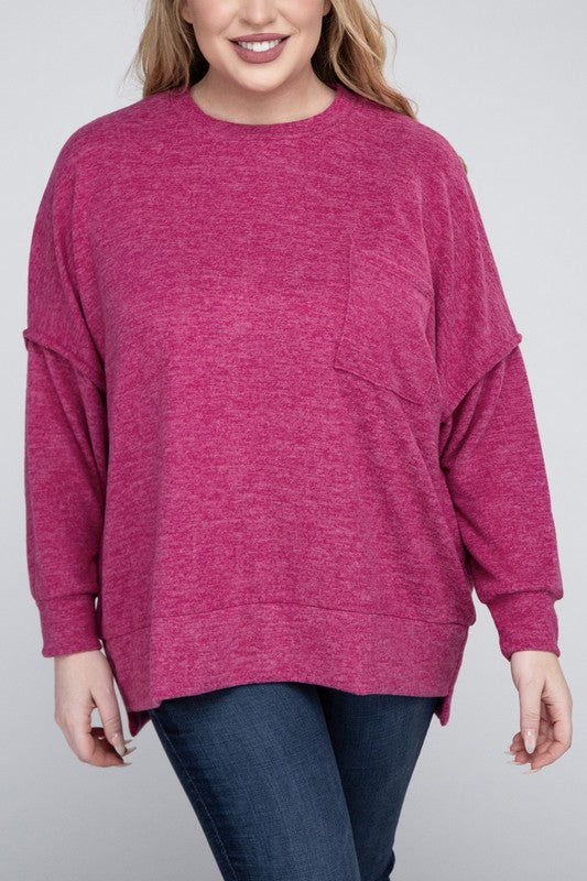 ZENANA Plus Brushed Melange Drop Shoulders Oversized Sweater