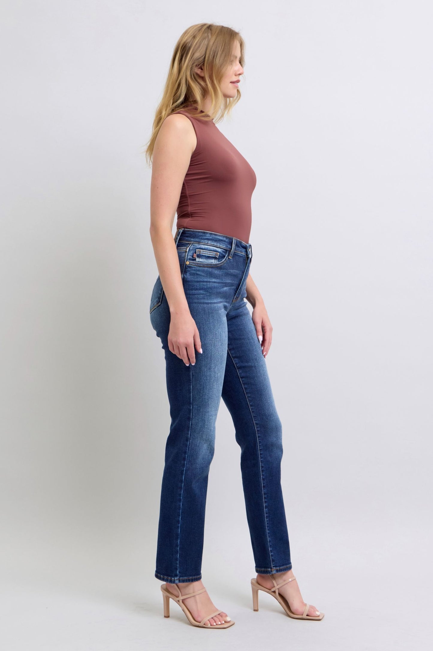 Judy Blue High Rise Waist Zipper Fly Stretch Dark Washed Straight Leg Jeans