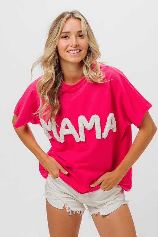 BiBi Chunky Fleece Material MAMA Lettering Round Neck T-Shirt