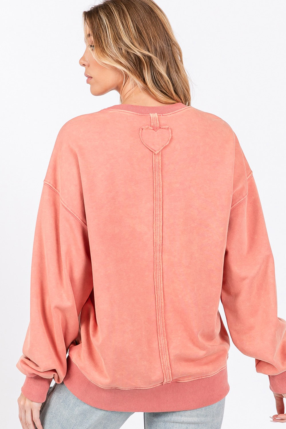 SAGE + FIG LOVE Path Applique Drop Shoulder Long Sleeves Sweatshirt | Orange