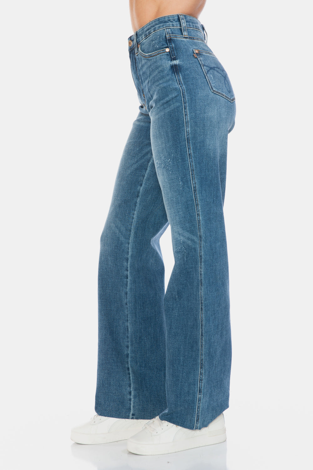 Judy Blue High Rise Tummy Control Cut Raw Hem Medium Washed Straight Denim Jeans