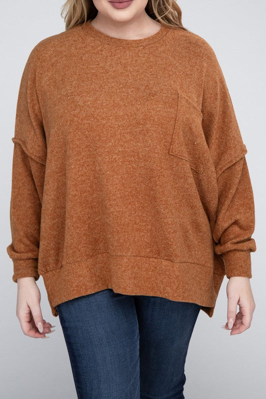 ZENANA Plus Brushed Melange Drop Shoulders Oversized Sweater