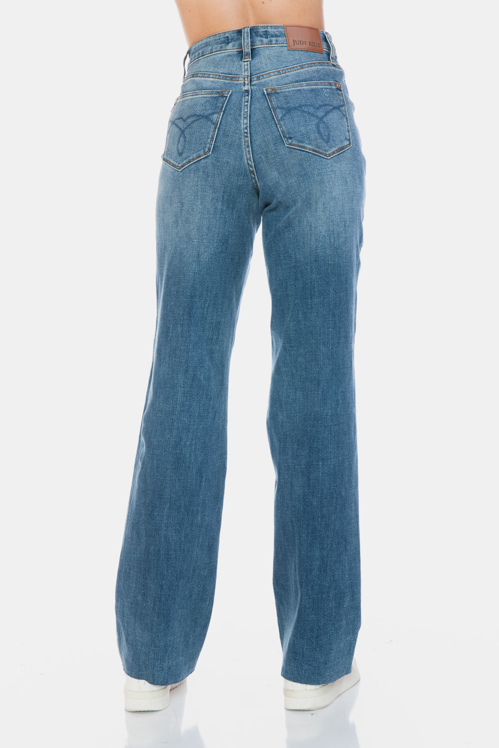 Judy Blue High Rise Tummy Control Cut Raw Hem Medium Washed Straight Denim Jeans
