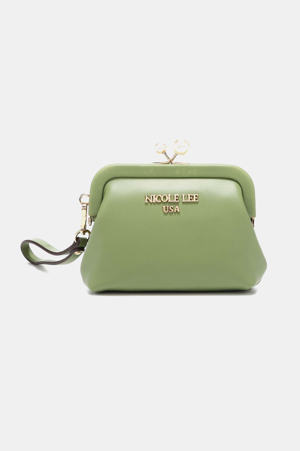 Nicole Lee USA Elsie Vegan Leather Wristlet Strap Pearl Coin Purse