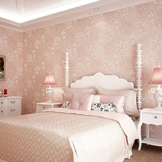 10M 3D Flower Pattern Wallpaper for Bedroom Living Room Decor Light Pink