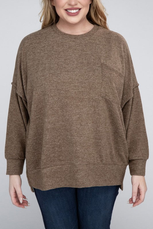 ZENANA Plus Brushed Melange Drop Shoulders Oversized Sweater