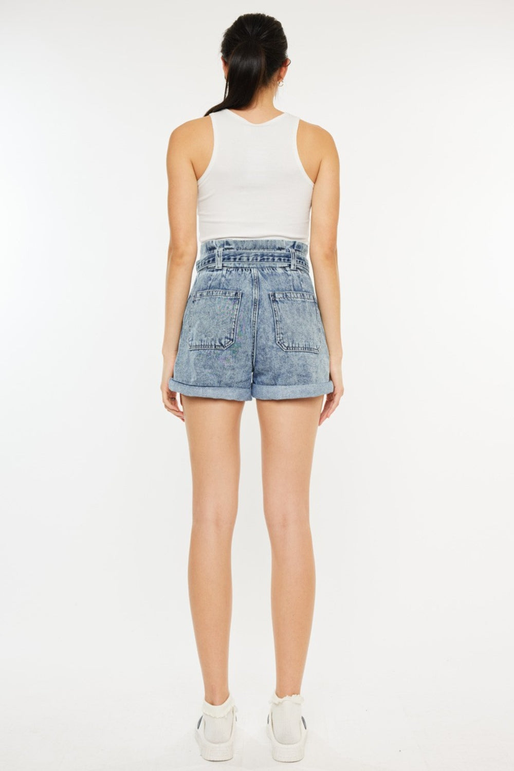 KanCan Ultra High Rise Paperbag Medium Washed Denim Shorts