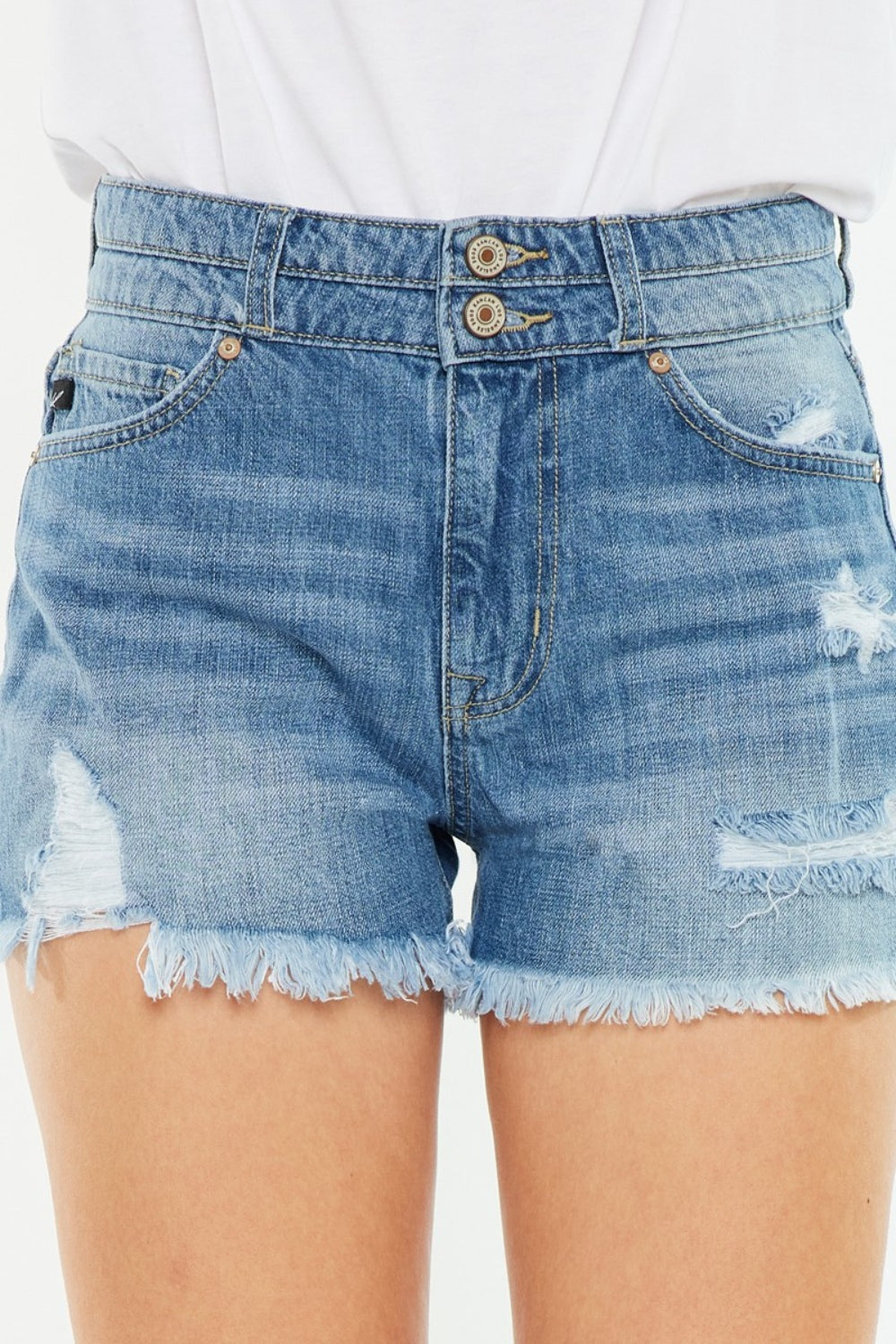 KanCan Full Size High Rise Raw Hem Distressed Denim Shorts