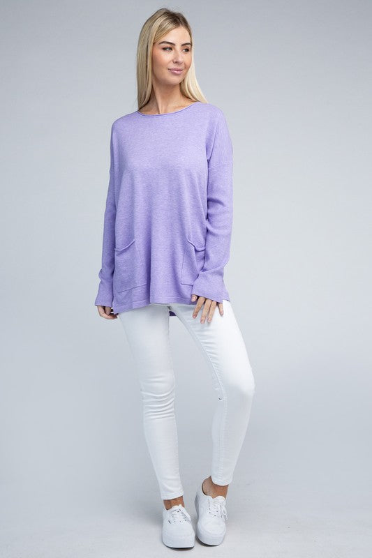ZENANA Relaxed Fit Long Sleeves Viscose Front Pockets Sweater
