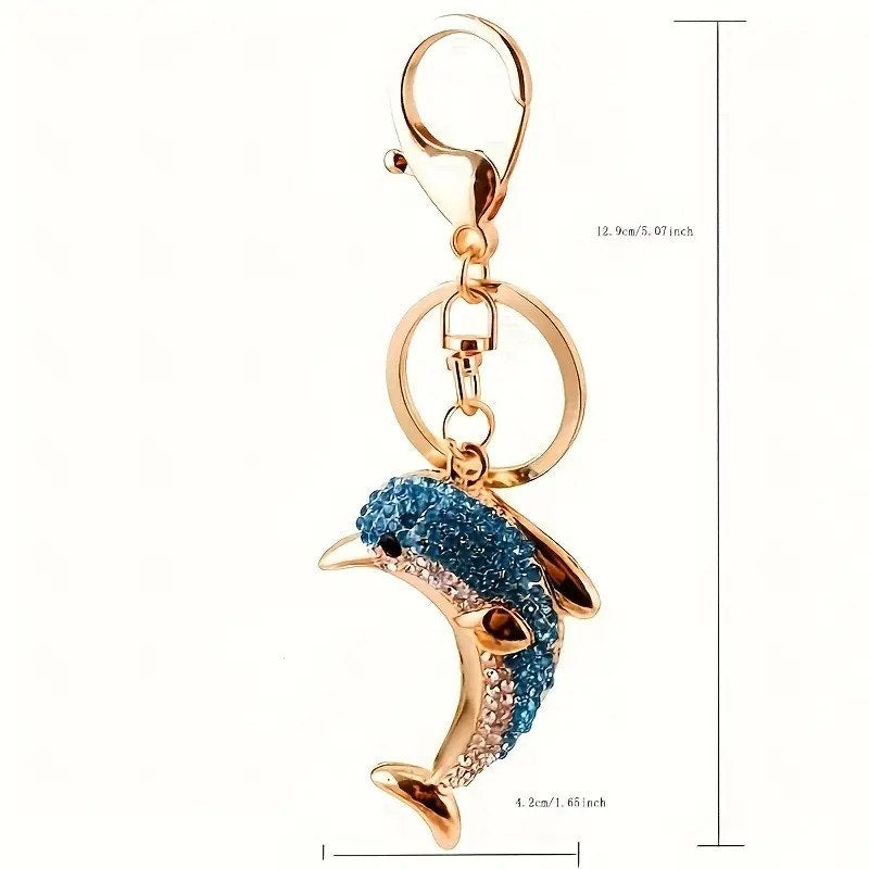 Rhinestone Dolphin Keychain Metal Key Ring, Bag Charm, Car Accessory
