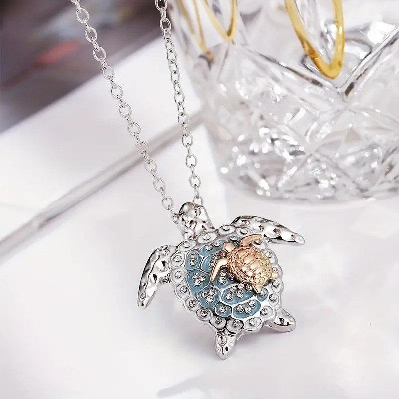 Stunning Sea Turtles Pendant Necklace Creative Jewelry Gift | Silvery Baby