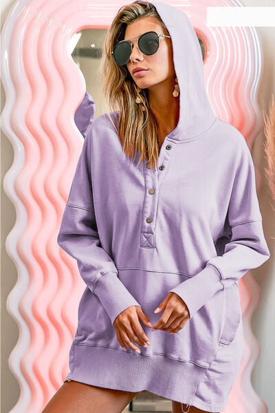 BiBi Half Snap Thumbhole Long Sleeves Relaxed Fit Hoodie Sweatshirt in Lavender