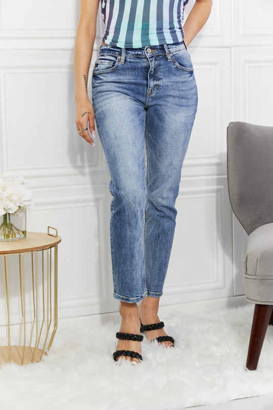 KANCAN Full Size Amara High Rise Slim Straight Jeans in Medium Wash