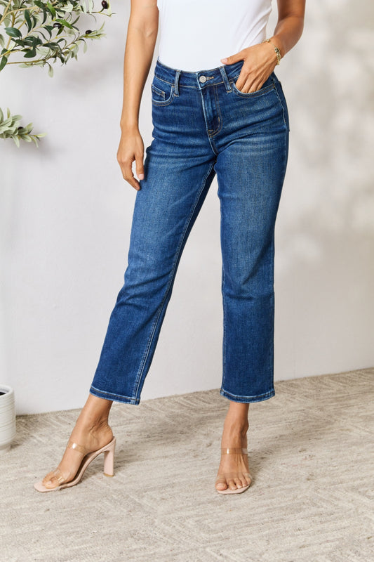 BAYEAS High Rise Zipper Fly Cropped Straight Leg Jeans