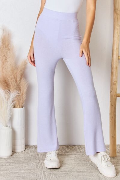 RISEN Full Size High Waist Ultra Soft Knit Flare Pants in Lavender