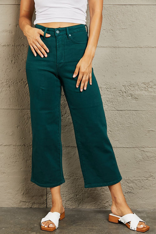 Judy Blue Hailey Full Size Tummy Control High Waist Crop Wide Leg Jeans