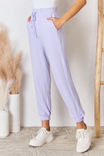 RISEN Full Size Drawstring Ultra Soft Knit Jogger Pants in Lavender