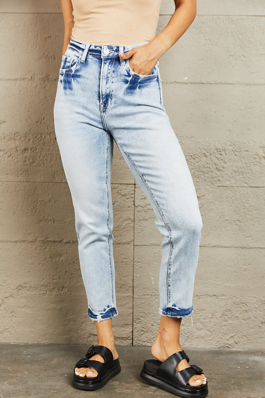 BAYEAS High Waisted Accent Zipper Fly Cropped Skinny Jeans