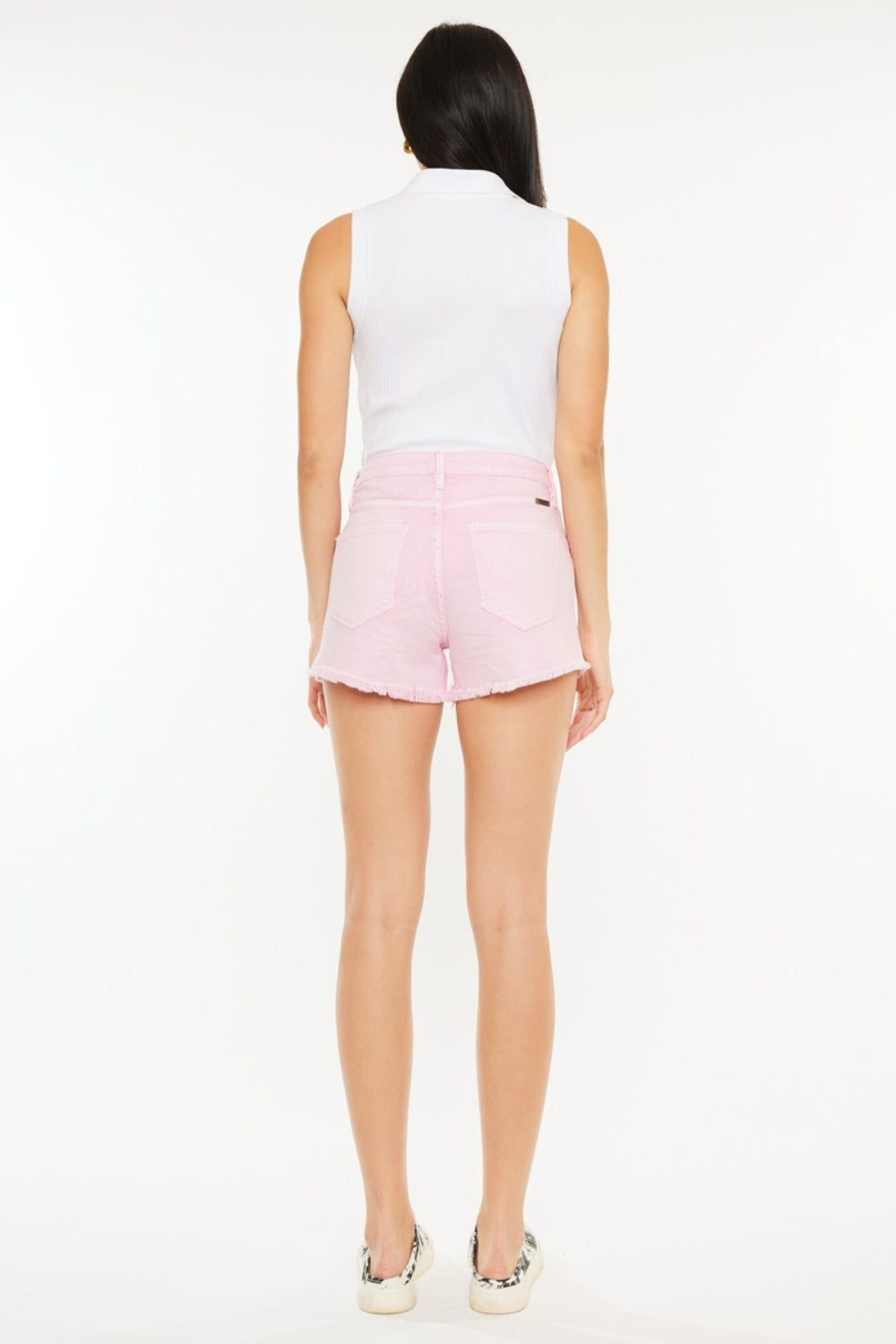KanCan Raw Hem High Waist Design Zipper Fly Stretch Denim Shorts | Pink