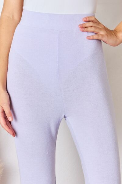 RISEN Full Size High Waist Ultra Soft Knit Flare Pants in Lavender