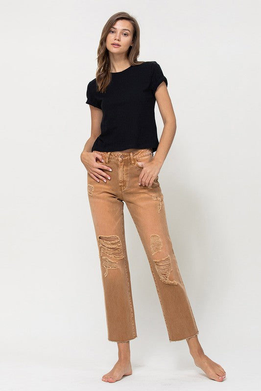 VERVET Zoe Autumn High Rise Distressed Detail Straight Crop Jeans