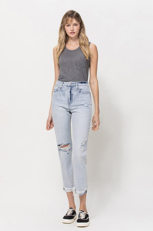 VERVET Minor Mishap Super High Rise Distressed Relaxed Cuffed Straight Jeans