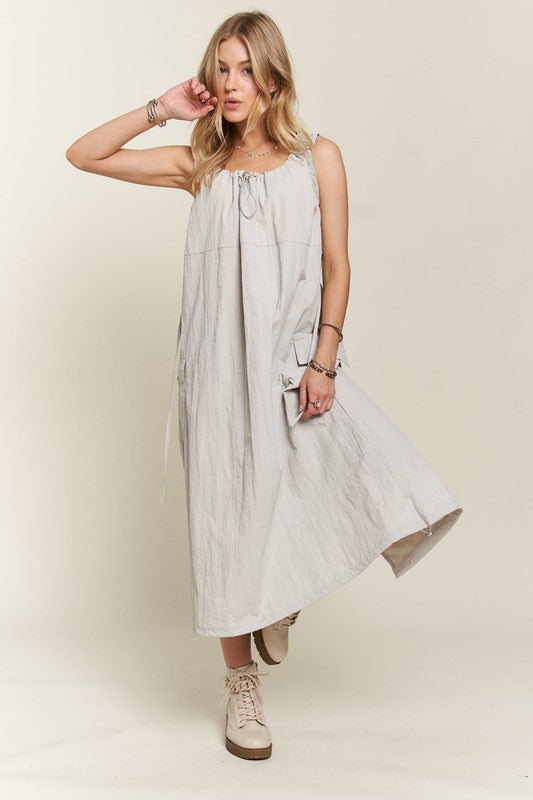 ADORA Drawstring Slit Back Cargo Dress | Lt Grey