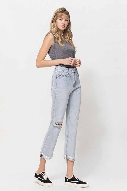 VERVET Minor Mishap Super High Rise Distressed Relaxed Cuffed Straight Jeans