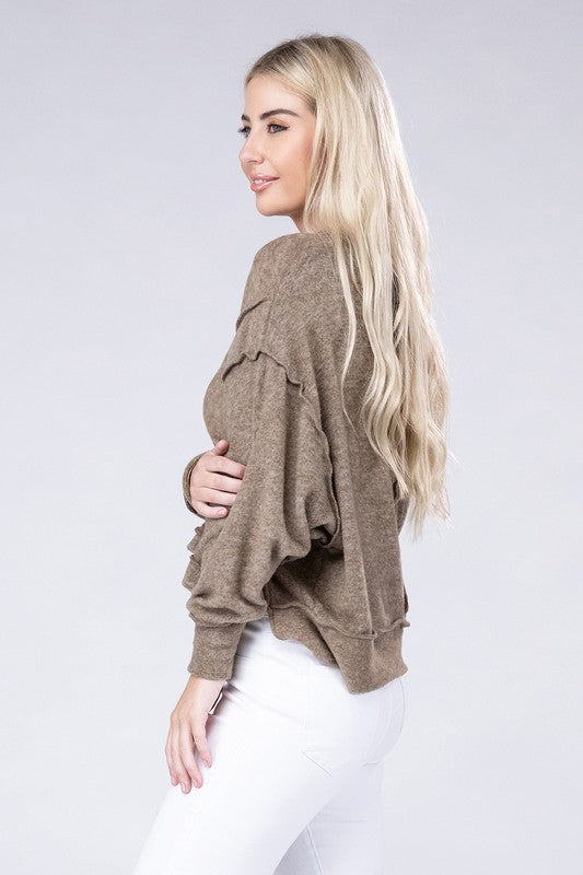 ZENANA Long Sleeves Brushed Melange Hacci Oversized Sweater