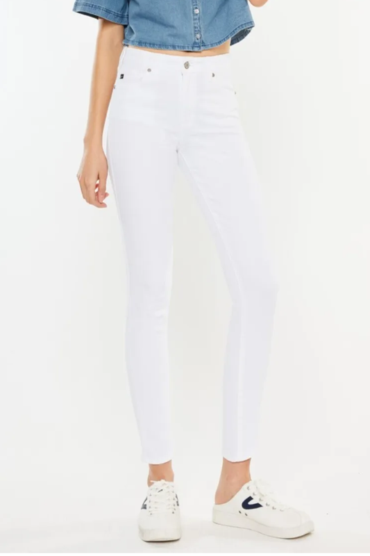 KanCan High Rise Waist Regular Hem Zip Fly White Ankle Skinny Jeans