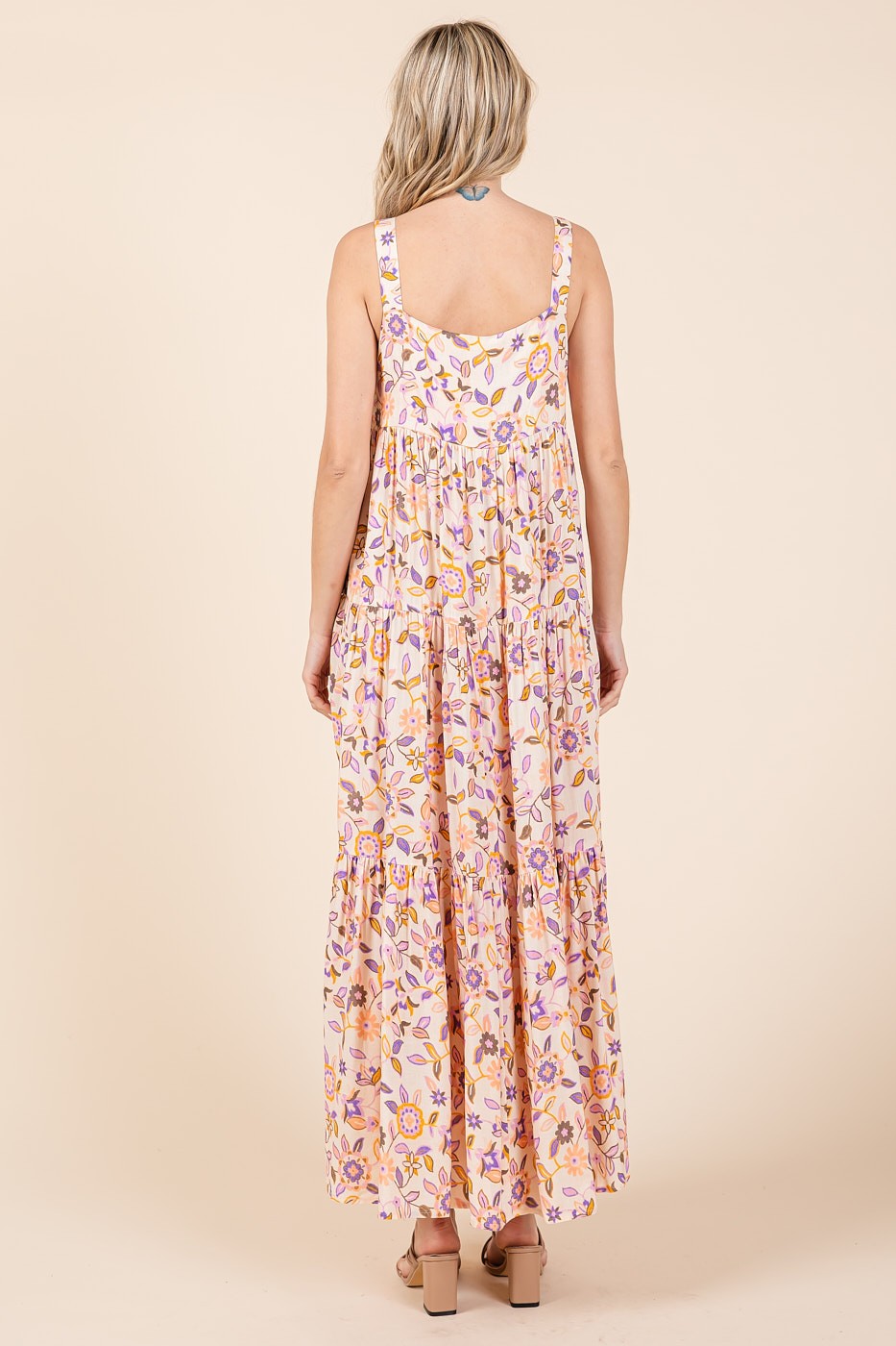 Mittoshop Flower Print Tiered Square Neck Sleeveless Empire Maxi Dress | Sherbet