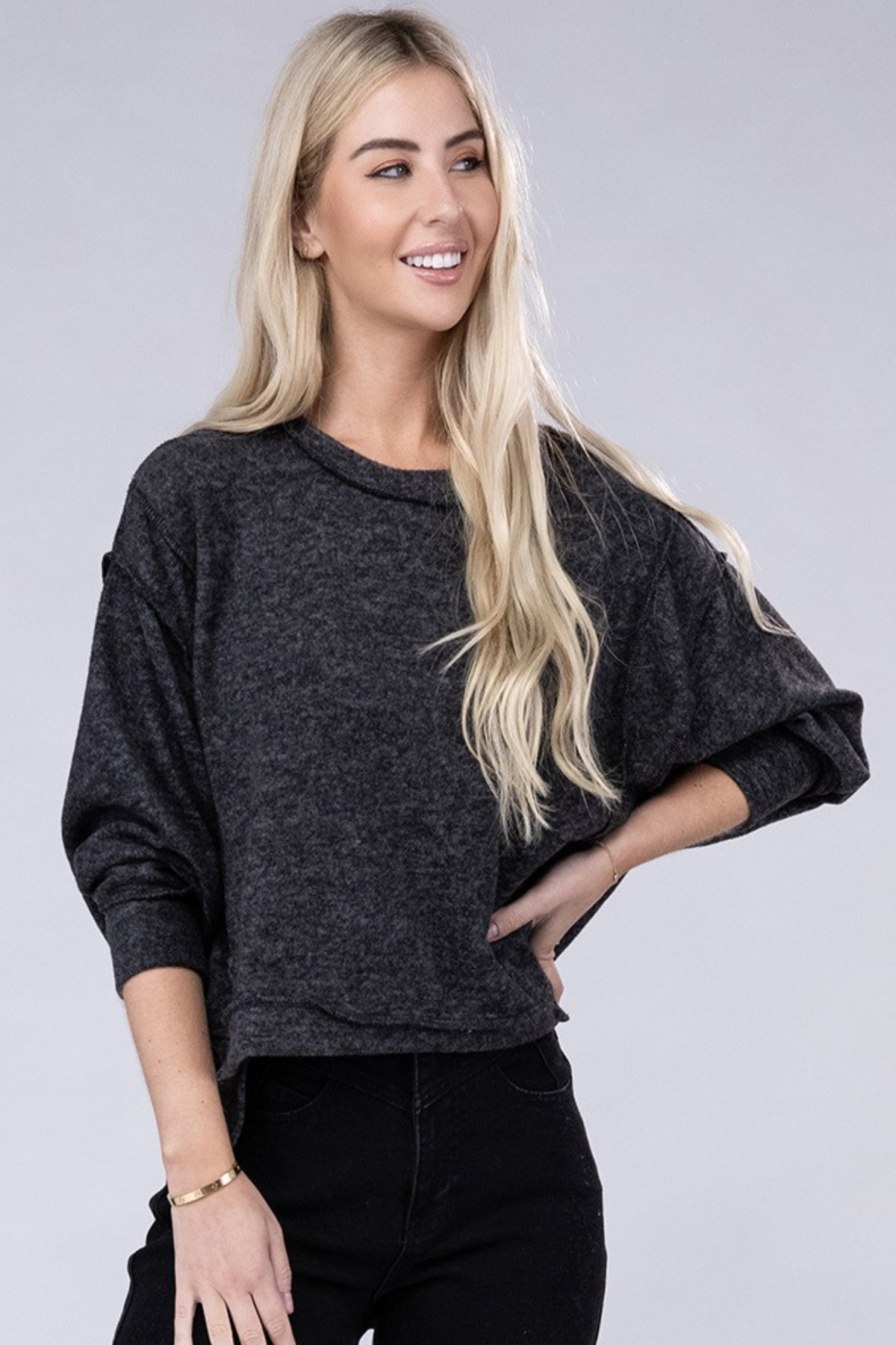 ZENANA Long Sleeves Brushed Melange Hacci Oversized Sweater