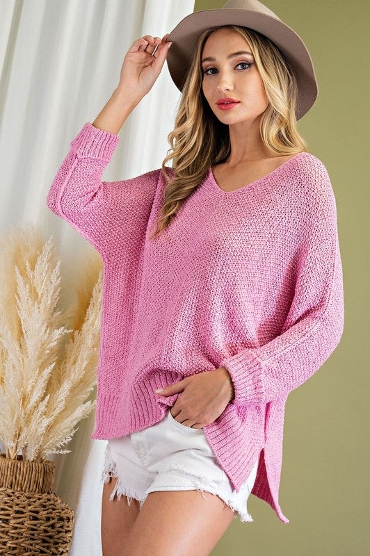 ee:some Loose Fit V-Neck Side Slits Knit Pullover Sweater