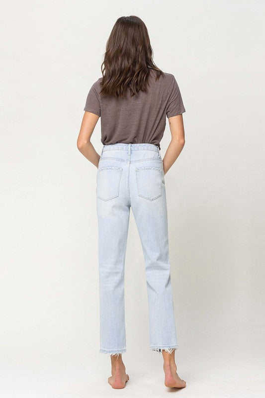 VERVET Youth Super High Rise Distressed Cropped Straight Jeans in Light Wash