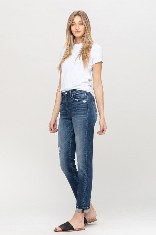 Flying Monkey Resident Distressed Cuffed Stretch Ankle Boyfriend Jeans