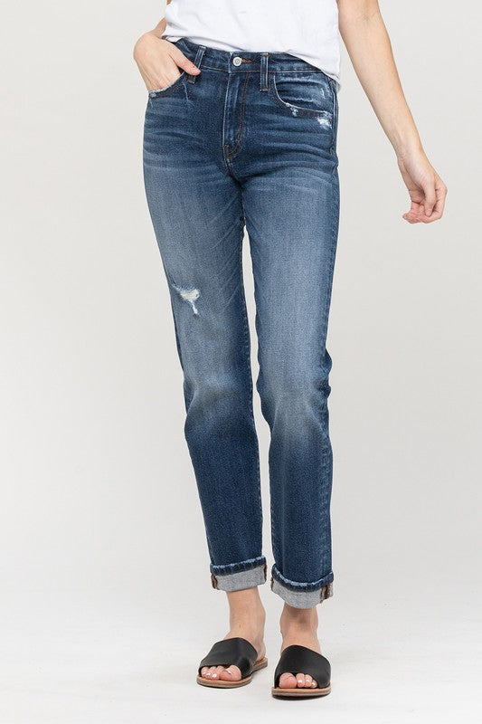 Flying Monkey Resident Distressed Cuffed Stretch Ankle Boyfriend Jeans