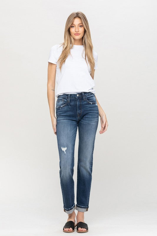 Flying Monkey Resident Distressed Cuffed Stretch Ankle Boyfriend Jeans