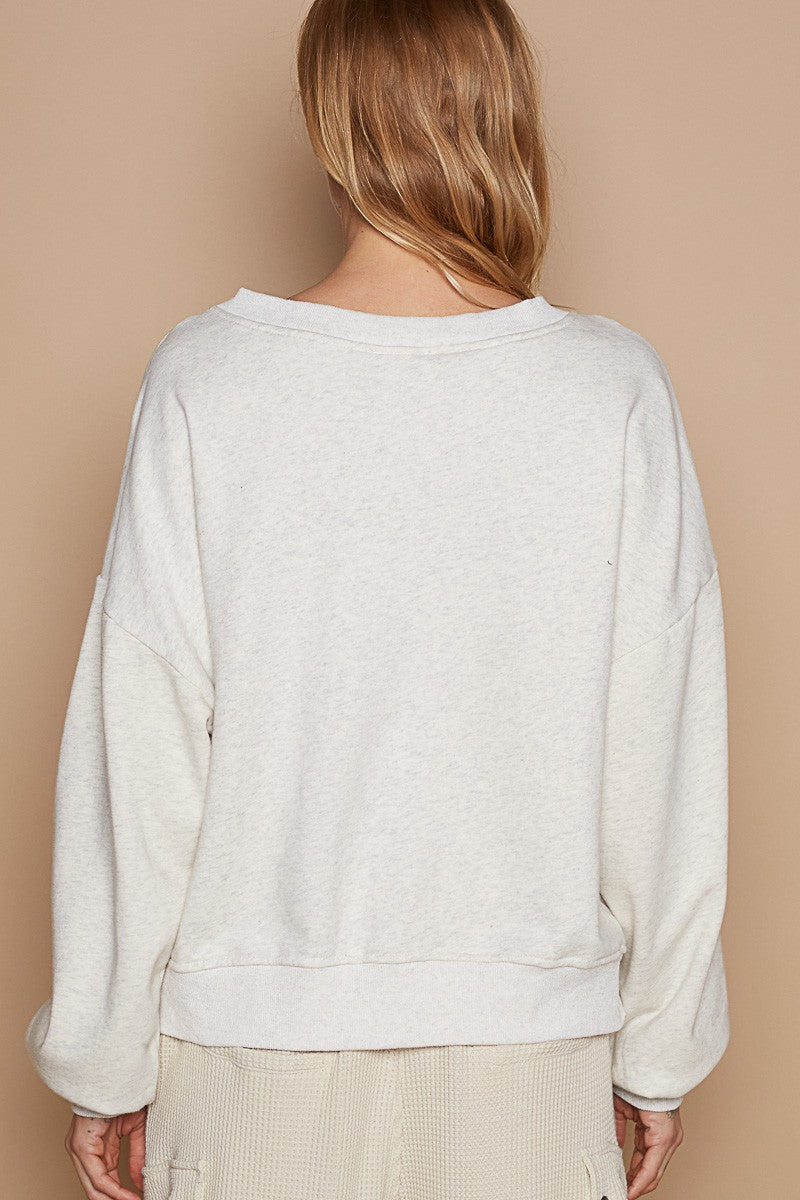 POL V-Cutout Rib Band Long Sleeves High-Low Detail Sweatshirt | Terracotta