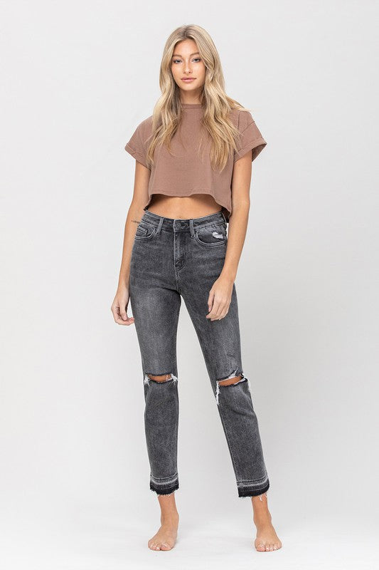 VERVET Thrills High Rise Distressed Released Hem Ankle Straight Jeans