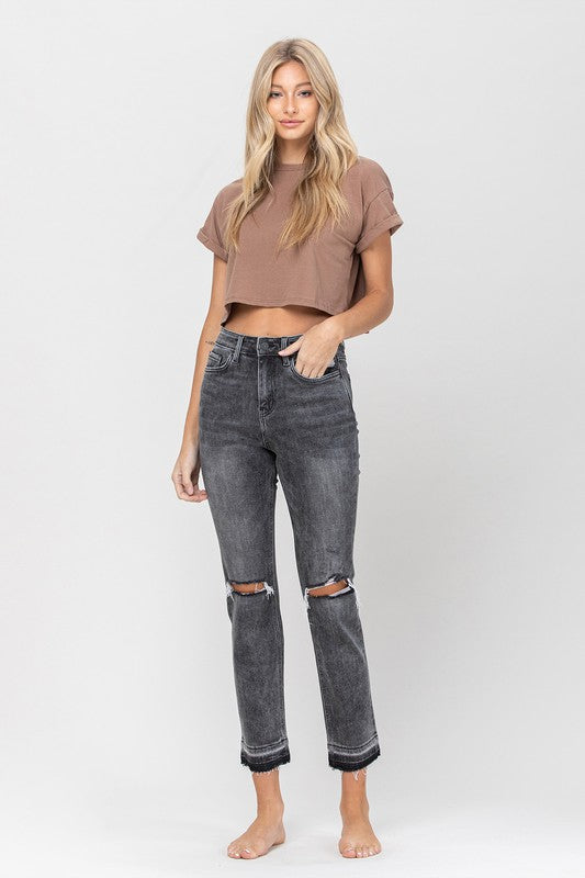 VERVET Thrills High Rise Distressed Released Hem Ankle Straight Jeans