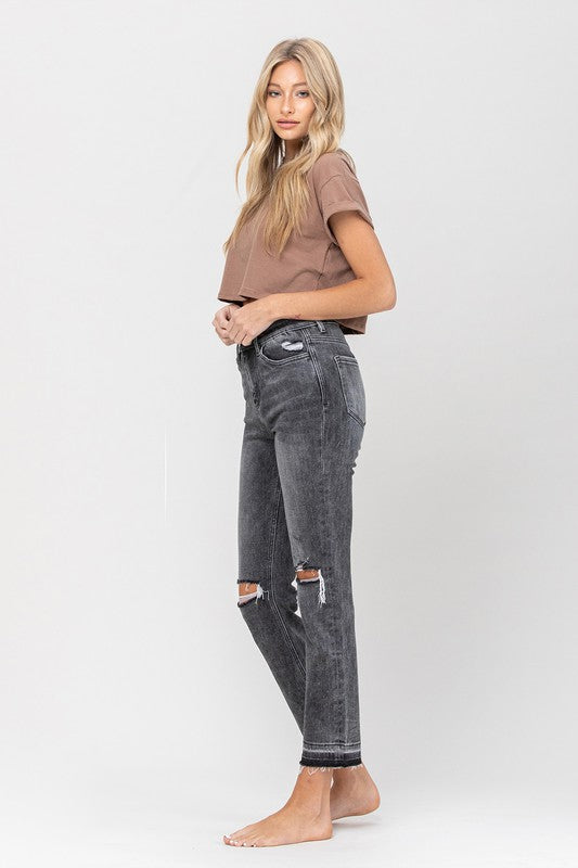 VERVET Thrills High Rise Distressed Released Hem Ankle Straight Jeans