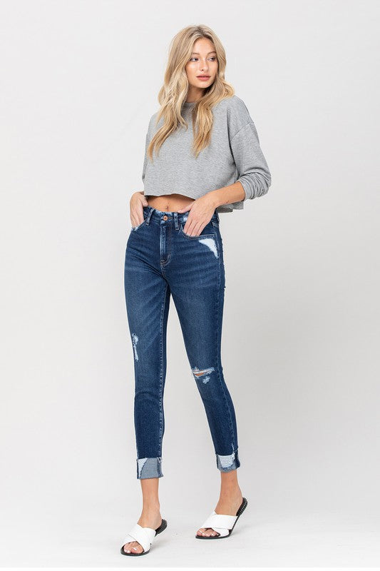 VERVET Zeke High Rise Distressed Clean Cut Cuffed Cropped Skinny Jeans