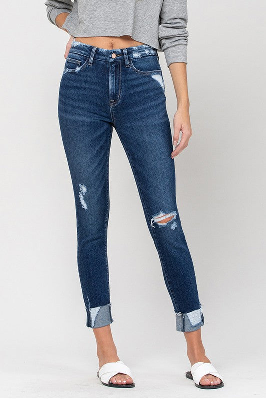 VERVET Zeke High Rise Distressed Clean Cut Cuffed Cropped Skinny Jeans