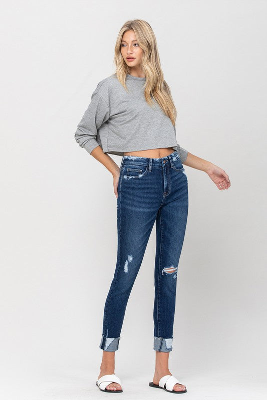 VERVET Zeke High Rise Distressed Clean Cut Cuffed Cropped Skinny Jeans