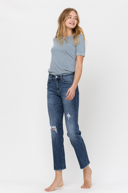 VERVET Constance Distressed Mid Rise Relaxed Straight Ankle Jeans