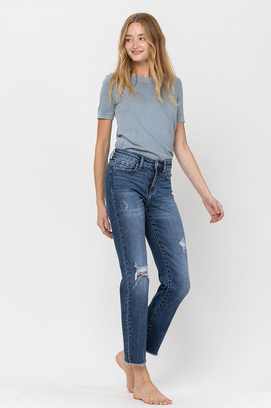 VERVET Constance Distressed Mid Rise Relaxed Straight Ankle Jeans