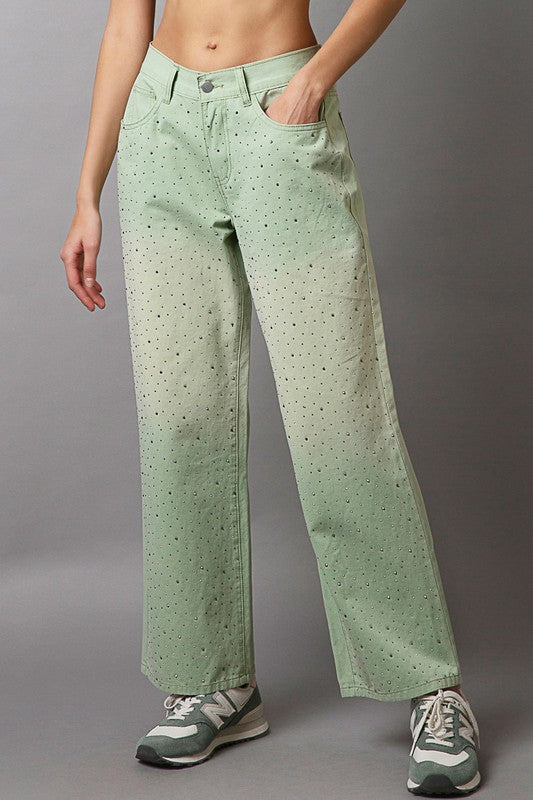 POL Embellishments Gradient Wide Leg Pants | Light Green