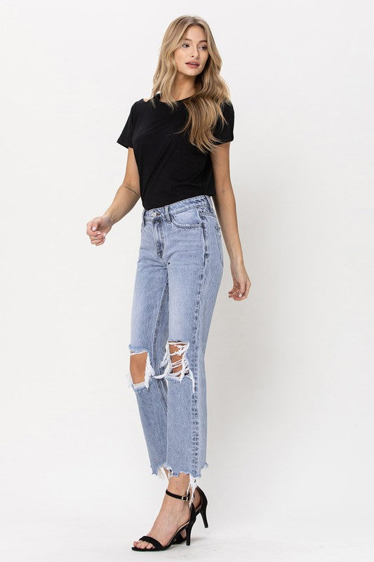 VERVET Blue Melody Super High Rise 90's Vintage Cropped Straight Jeans