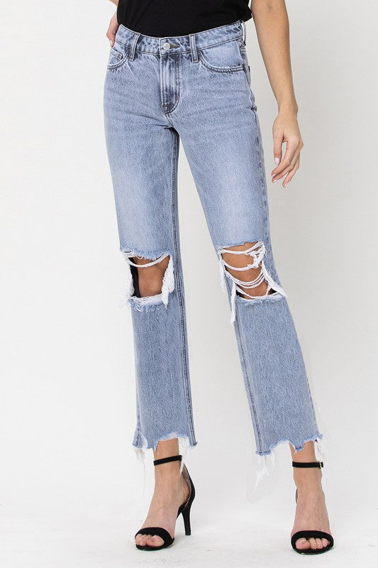 VERVET Blue Melody Super High Rise 90's Vintage Cropped Straight Jeans